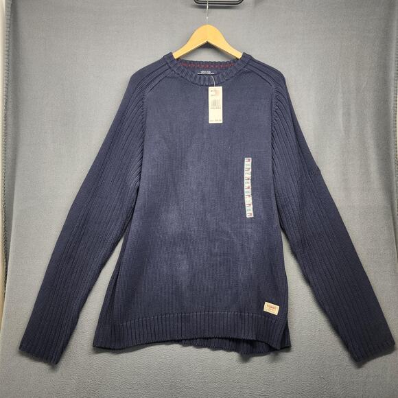 Tommy Jeans Sweater Mens XXL Navy Cotton Crewneck Raglan Knit Hilfiger Logo Y2K - Picture 1 of 11